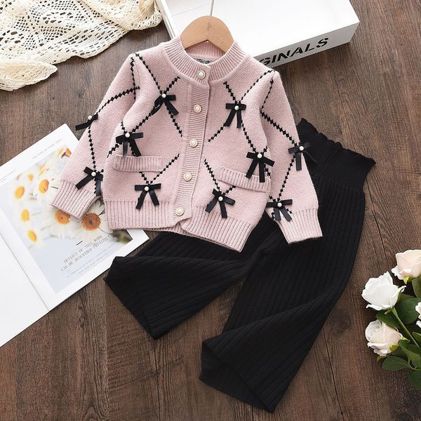 

clothing sets melario girls clothes sets cardigan winter bow baby sweatshirt pants 2pcs set children knitting kids outfits xmas 26year 2303, White