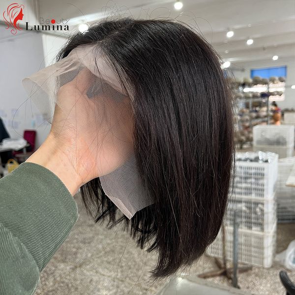 

synthetic wigs t part human hair straight bob wig preplucked with baby short lace remy 230306, Black