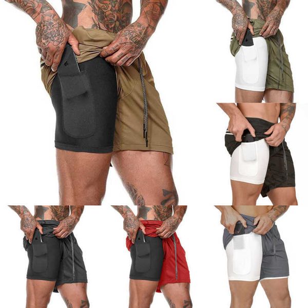 

summer mens sports pants new double-layer solid color shorts mens large fitness training quick drying jogging pants, White;black