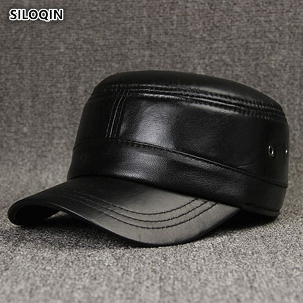 

ball caps siloqin men s leather hats spring autumn winter genuine sheepskin military flat cap casquette gorra 230306, Blue;gray