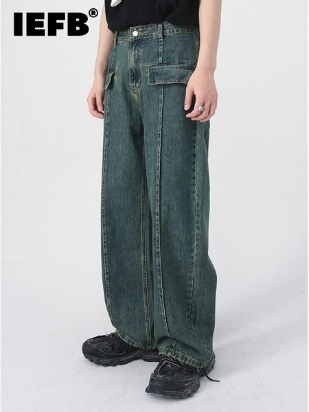 

men's jeans iefb korean fashion personalized design 2023 wide leg pants vintage casual solid color male trousers 9a5402 230306, Blue