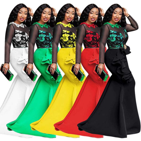 

casual dresses 2023 new large dress women's lace mesh perspective ruffle dress t230303, Black;gray