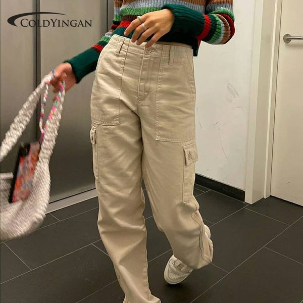 

women's jeans coldyingan khaki y2k cargo pockets button cute casual denim trousers low waisted grunge basic women harajuku solid 230306, Blue