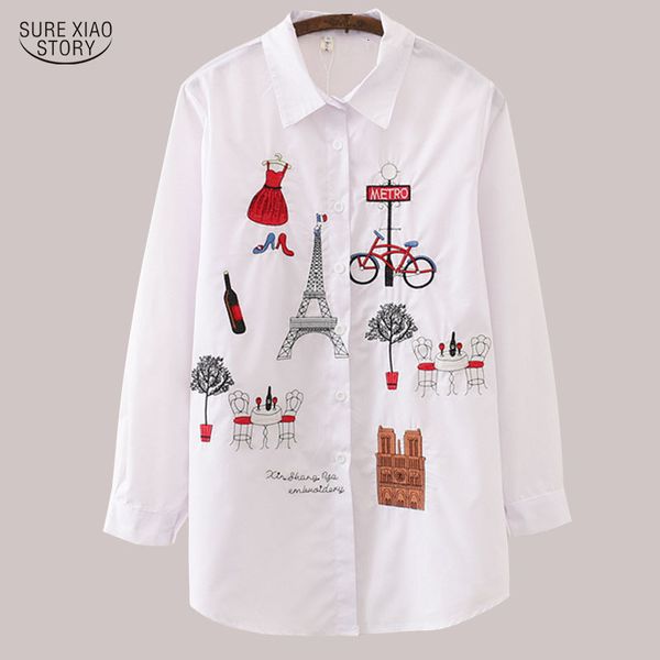 

women's blouses shirts white women blouse long sleeve cotton embroidery blouse lady casual button design turn down collar female shirt