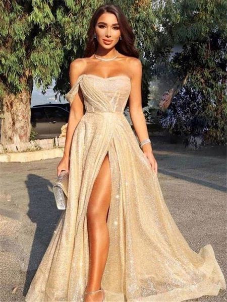 

champagne gold prom dresses a line backless high split evening gowns blingbling sequined vestidos bc15193, Black;red