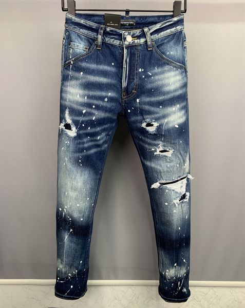 

skinny d2 mens men's ripped jeans designer dsq phantom turtle cool guy causal hole denim brand fit men washed pants 56879, Blue