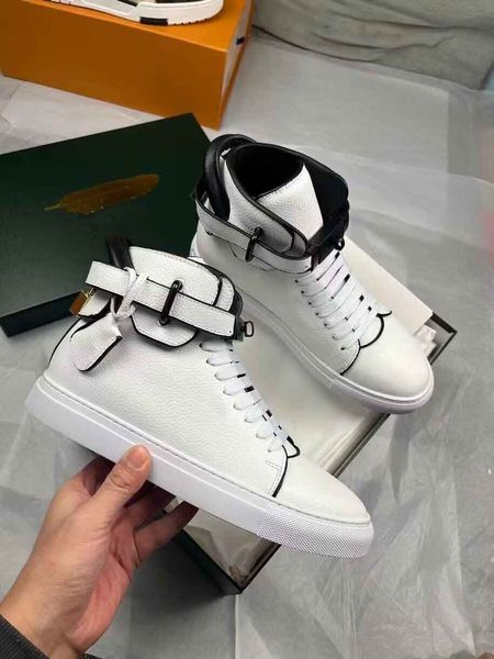 

luxury belted sneakers shoes gold plated hardware lock full-grain italian calf leather trainers high-comfort skateboard walking eu38-46