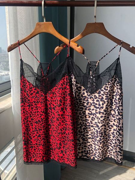 

women's tanks cami vest leopard print lace summer strap 230306, White