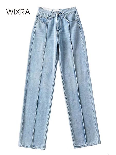 

women's jeans wixra spring women streetwear fashionable spliced denim pants casual ladies high waist pockets fake zippers loose jeans 2, Blue