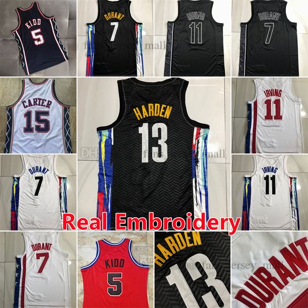 

real embroidery basketball jerseys 5 jason 7 kevin kidd durant 11 kyrie 13 james irving vince 15 carter hardwoods classic mitchell ness retr, Black;red