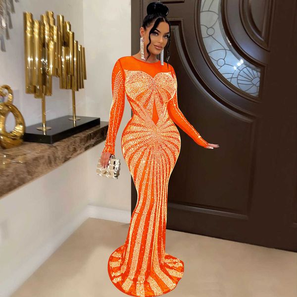 

casual dresses felyn 2023 famous brand dress solid diamond oneck long sleeve elegant maxi dress vestidos z0216, Black;gray