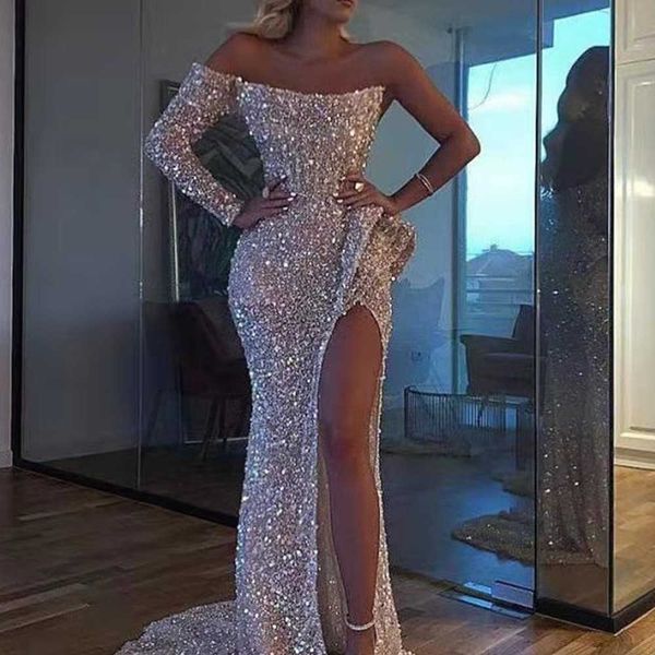 

party dresses new women's dress for spring and summer 2023 one-shoulder sequin banquet evening dress t230303, White;black