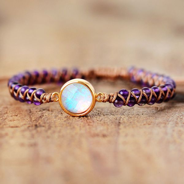 

charm bracelets stone wrap bracelets femme amethysts opal string braided yoga friendship bracelet bangle bohemian jewellery 230306, Golden;silver