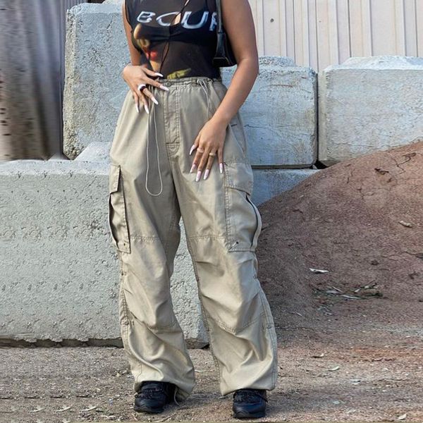 

women's pants capris multi-pocket gray baggy pants fashion streetwear spring women denim pants loose high waist cargo pants korean hara, Black;white