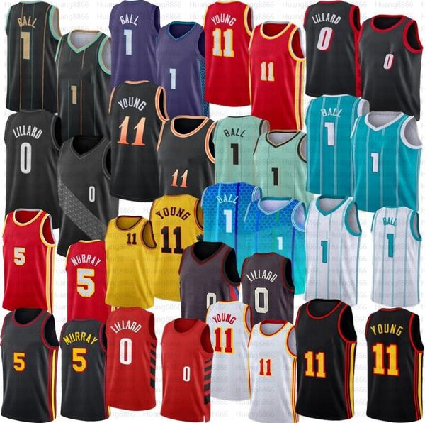 

lamelo ball trae young basketball jerseys damian lillard dejounte murray 2023 city blue black edition shirt, Black;red