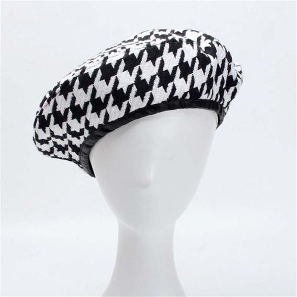 

cool yy autumn berets cap winter hats for women french houndstooth beret flat cap plaid elegant british style lady painter bonne2953, Blue;gray