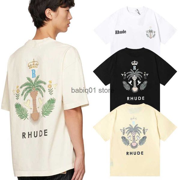 

men's t-shirts 2023 summer new fashion rhude coconut crown print high street loose short sleeve t230306, White;black