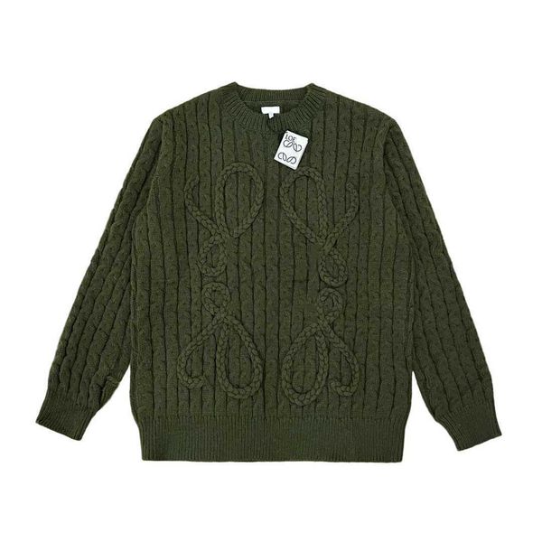 

designer luxury loes classic versatile fashion trend autumn and winter olive green hand woven round neck knitting sweater men and women, Black