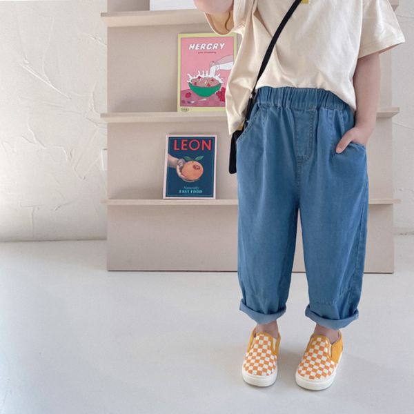 

jeans summer boys thin cotton loose jeans kids girls cool all-match solid color denim pants 230306, Blue