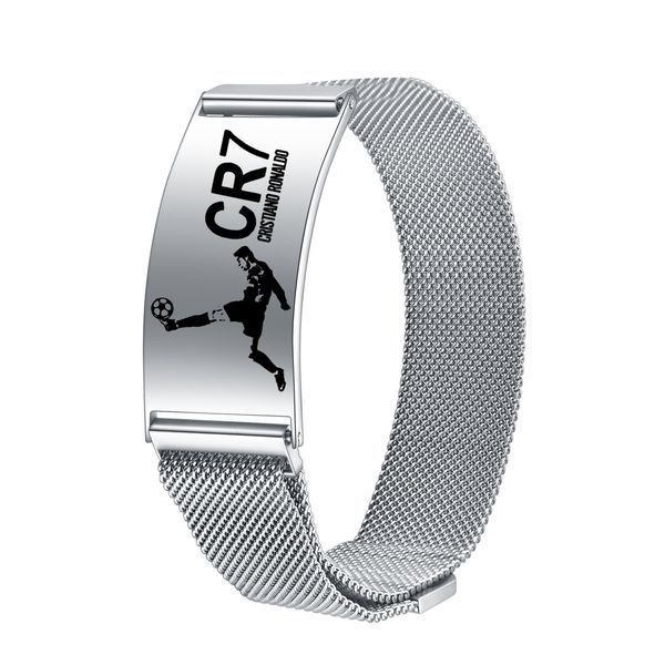 

cr7 football fan memorial bracelet stainless steel magnetic suction adjustable watch band bracelet, Golden;silver