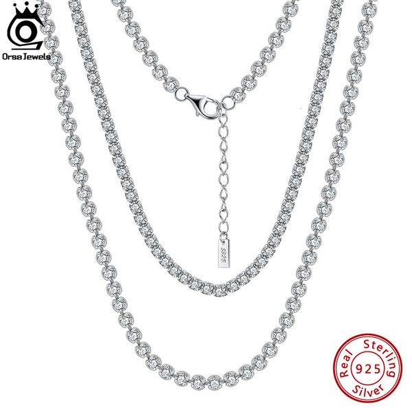 

chokers orsa jewels solid 925 sterling silver women men tennis choker chain round cut cubic zirconia necklace jewelry sc45 230306, Golden;silver