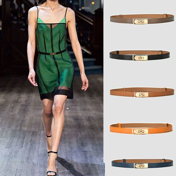 

belts knob buckle ladies leather belt vintage fashion luxury designer belt women brand fashion show slim dress girdle 230306, Black;brown