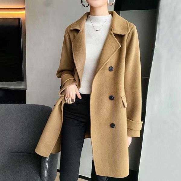 

overcoat autumn and winter 2022 wool double-sided women's korean version suit collar, Tan;black