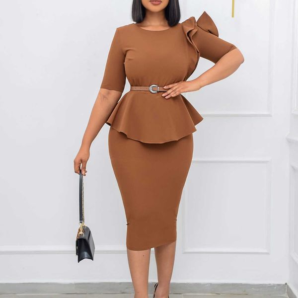 

casual dresses d234 with belt new autumn 2022 flower solid color large size elegant pencil skirt dress t230303, Black;gray