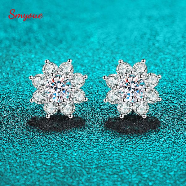 

stud smyoue 1ct white gold certified earring studs for women sparkling simulated diamond jewelry s925 sterling silver gra 230303, Golden;silver