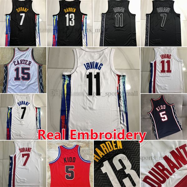 

mitchell ness real embroidery basketball jerseys 5 jason 7 kevin kidd durant 11 kyrie 13 james irving vince 15 carter hardwoods classic retr, Black;red