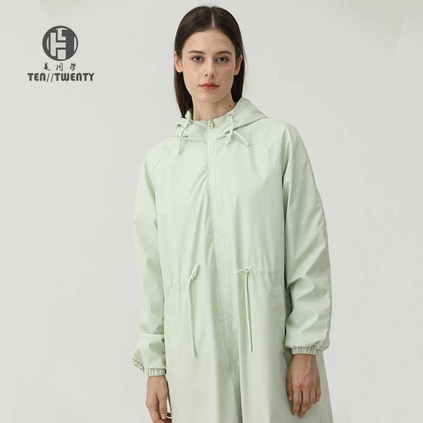 

ten-twenty outdoor waterproof windproof medium and long women's hooded jacket simple fresh sunscreen windbreaker woman, Tan;black