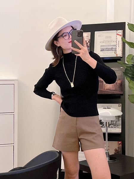 

women's knits tees half turtleneck pit strip high elastic slim fit and thin fashion allmatch bottoming knitted sweater women's 230, White