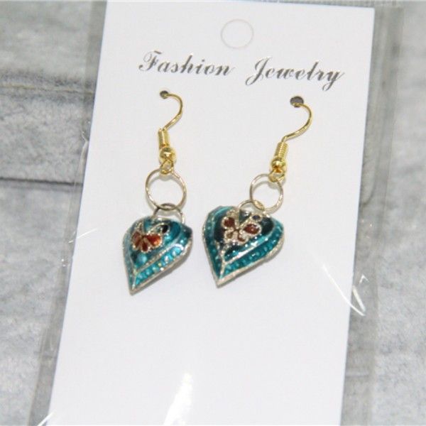 

vintage enamel filigree butterfly love heart charms earrings traditional handcraft cloisonne jewelry colorful women accessories ear dangle 1, Golden