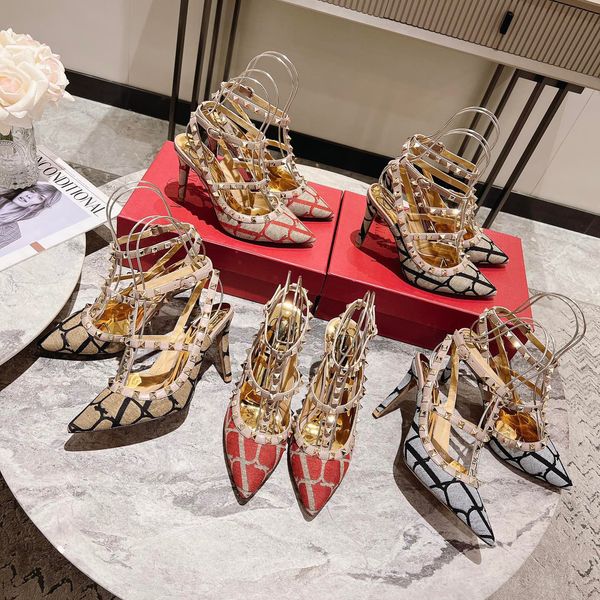 

2023 women luxury designer high heels dress shoes pointed toes patent leather metallic gold black rose womens sandals party wedding