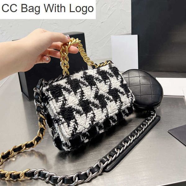 

cc handbags womens designer houndstooth woc wallet bags 19 series card holder bracelet chain hand totes two-tone crossbody shoulder multi po, Black