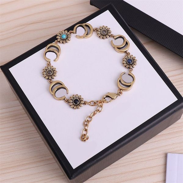 

crystal diamond flowers luxury bracelet homme retro metal hip hop punk gifts double g letter charm colorful beads pulsera womens mens design, Golden;silver