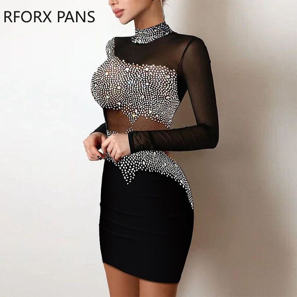 

casual dresses women elegant decor sheer mesh bodycon dress 230303, Black;gray