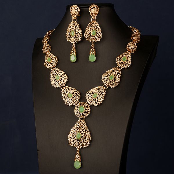 

wedding jewelry sets water drop necklace earring set for women morocco green gold plated bridal bijoux 230303, Slivery;golden