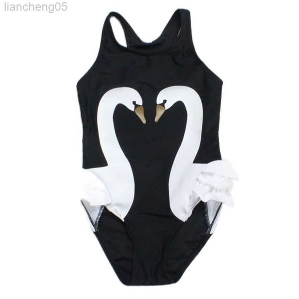 

one-pieces kids bikinis one piece bikinis swan printed swimsuits baby girls swimwear children monokini bathing suit beach wear for toddler w, Black