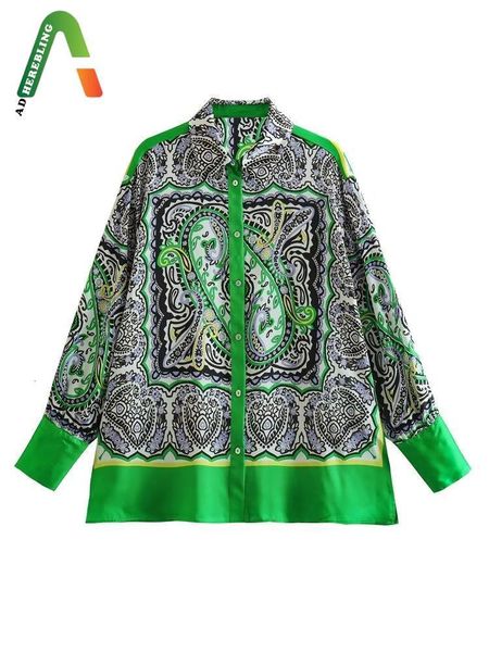 

women's blouses shirts adherebling women traf vintage print single breasted blouse female casual satin long sleeve thin ladies chic 230, White