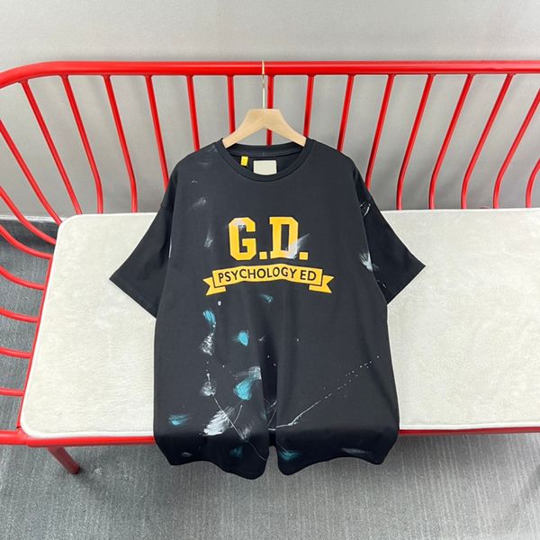 

23ss spring summer print logo tee t shirt ink splash paint europe skateboard men women casual us size tshirt, Black;brown
