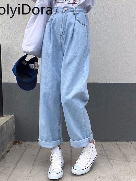 

women's jeans jeans women solid vintage high waist wide leg denim trousers simple students all-match loose fashion harajuku womens chic, Blue