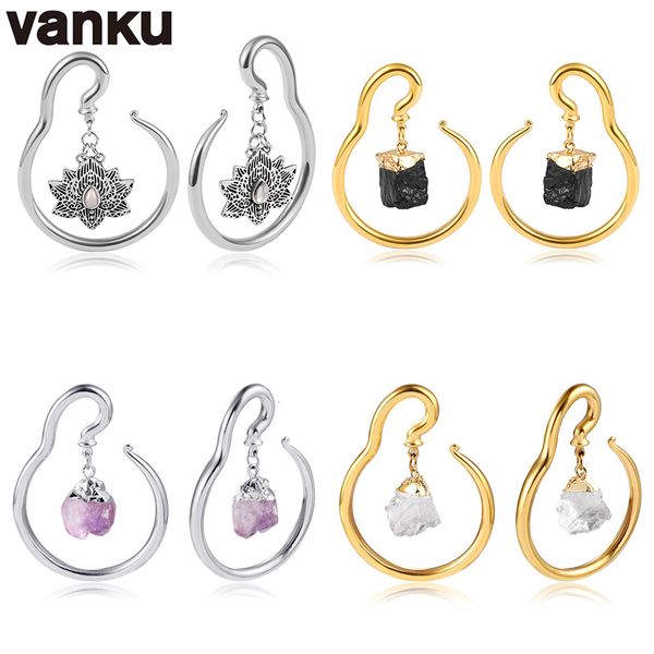

ear cuff vanku 2pc stainless steel natural stone weights charming rings hoop plug hooks gauges stretcher piercing jewelry 230306, Silver