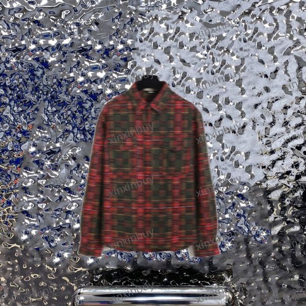 

xinxinbuy men designer jacket coat 23ss exquisite plaid pattern letter jacquard long sleeve cotton women black blue s-2xl, Black;brown