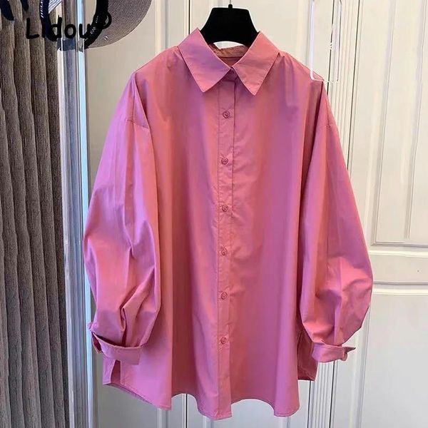 

women's blouses shirts spring autumn women's vintage simple oversized streetwear button up shirt korean solid long sleeve blouse f, White