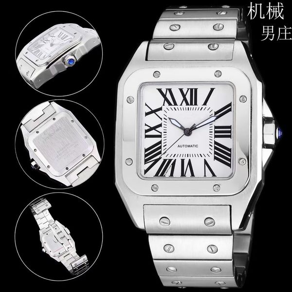 

couple watch watches automatic movement 40mm&36mm silver roman dial silver square wirstwatch, Slivery;brown