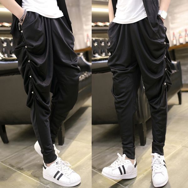

men's pants men spring summer rivet harem pants punk hip hop drop crotch baggy nightclub stage joggers costume men casual streetwear 23, Black