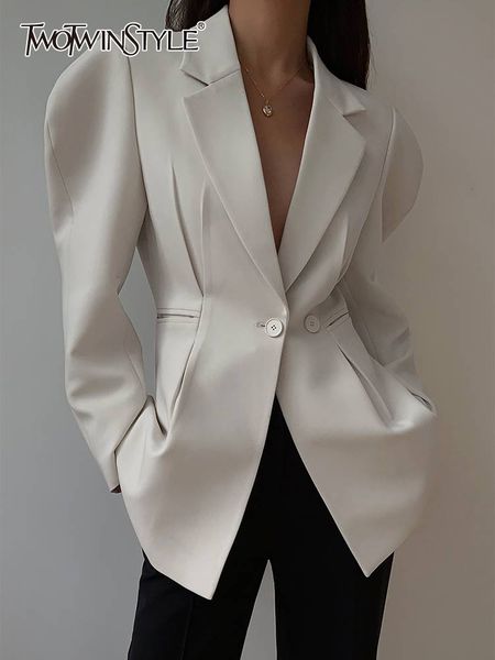 

women's suits blazers twotwinstyle black spring blazer for women notched collar long sleeve slim solid minimalist fashion blazers femal, White;black