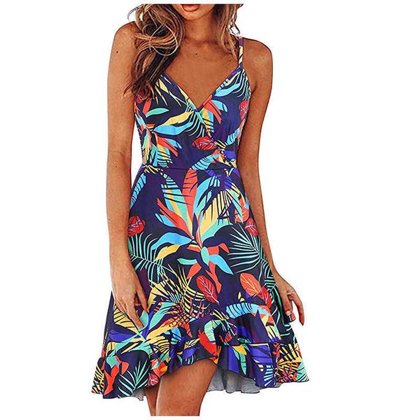 

casual dresses 2023 summer women's fashion v-neck sling sleeveless backless multi-color printed swing dress t230303, Black;gray