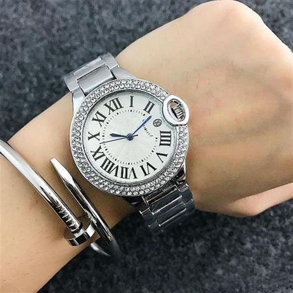 

fashion brand watches women girl crystal dial metal steel band quartz wrist watch clock ca04245a, Slivery;brown